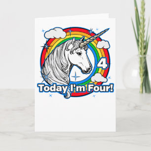 Carte 4e anniversaire de l'enfant Unicorn Arc en ciel Au