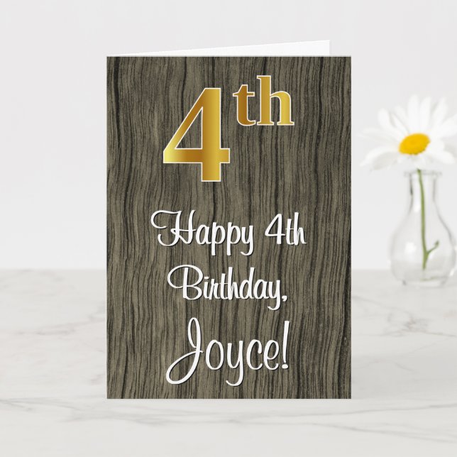 Carte 4e anniversaire : Elégant look d'or Faux #, Faux W (Petite plante)