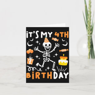 Carte 4e anniversaire enfants drôle squelette 4ème anniv