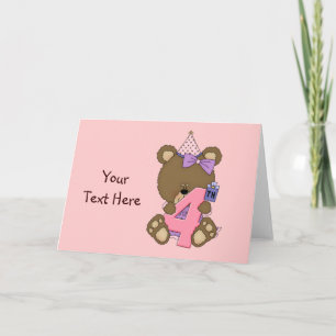 Carte 4e anniversaire fille d'ours (personnalisable)