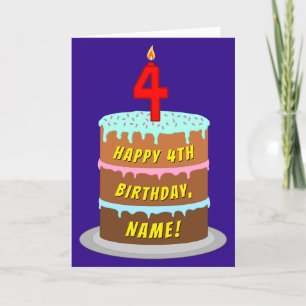 Carte 4e anniversaire : Fun Cake and Candle + Nom person