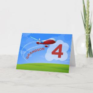 Carte 4e anniversaire, grand-fils, avion rouge