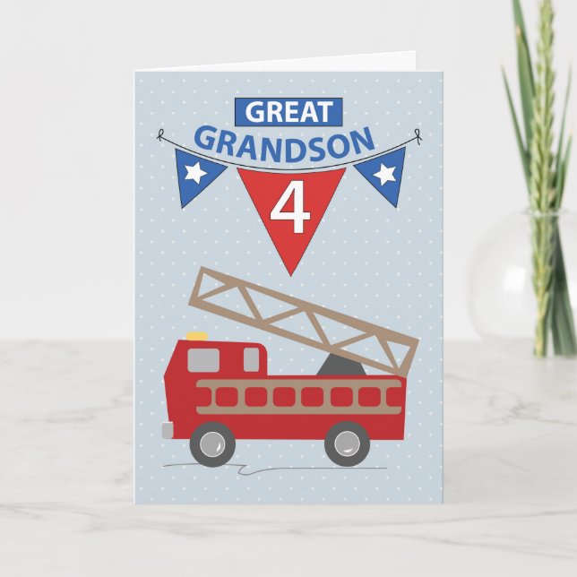 Carte 4e anniversaire Grand-petit-fils, camion à feu (Devant)