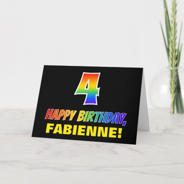 Carte 4e anniversaire : Gras, Amusant, Simple, Arc-en-ci (Devant)