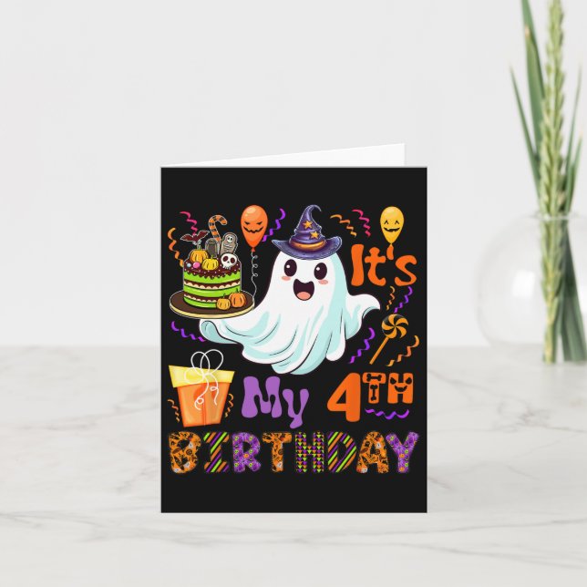 Carte 4e anniversaire Halloween Boo Ghost Fière 4 ans (Devant)
