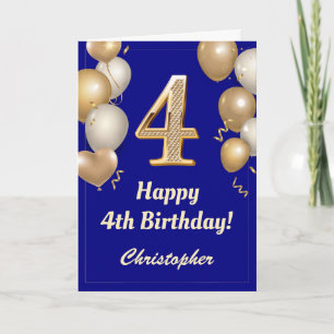 Carte 4e anniversaire Marine Bleu et Ballons d'or Confet