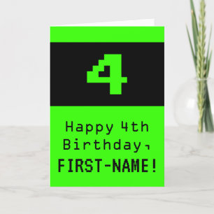 Carte 4e anniversaire : Nerdy / Geeky Style "4" et nom