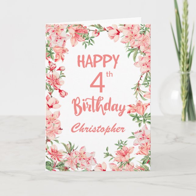 Carte 4e anniversaire Peach Peonies Aquarelle Florale (Devant)