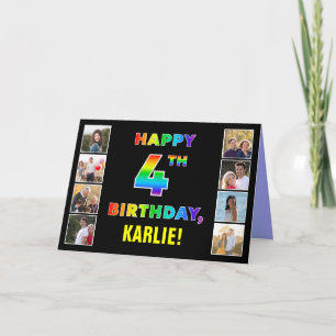 Carte 4e anniversaire : Rainbow Text, Custom Photos & Na