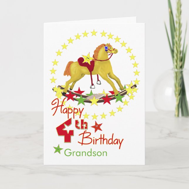 Carte 4e anniversaire Rocking Horse Stars (Devant)