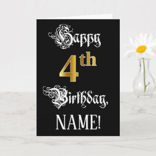 Carte 4e anniversaire — Script fantaisie; look or Faux;