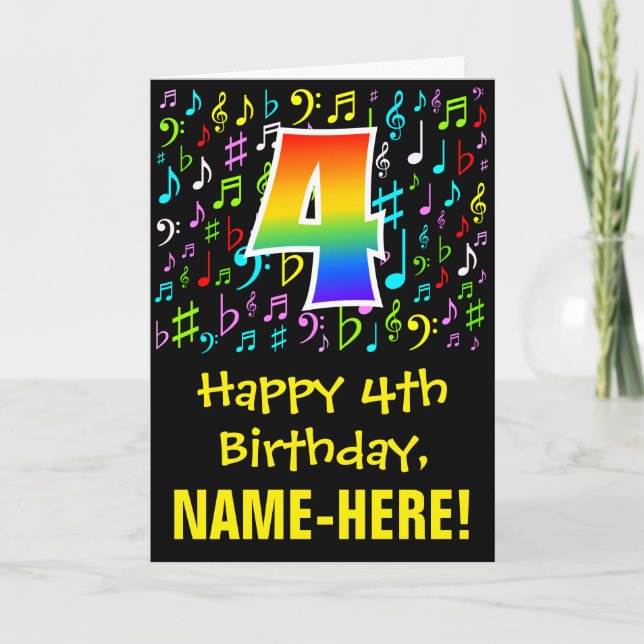 Carte 4e anniversaire : Symboles de musique colorée + Ar (Devant)