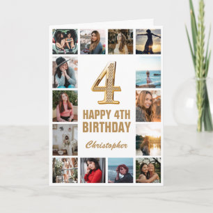 Carte 4e Joyeux Anniversaire Collage photo d'or et de bl