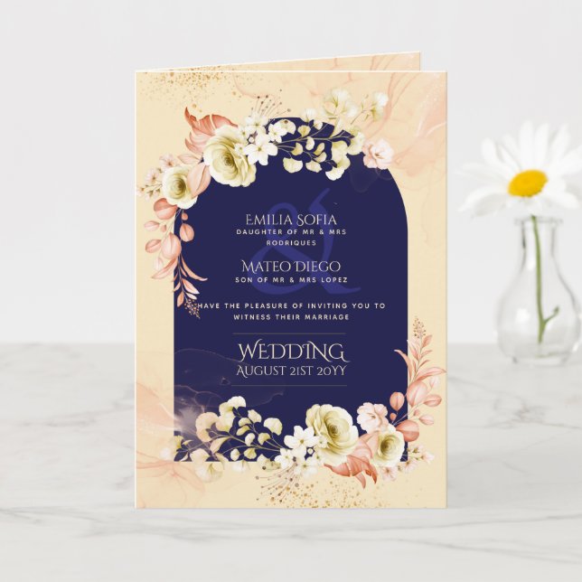 Carte 4pg Marine Coral bleu Coral Floral Wedding Invitat (Petite plante)