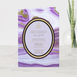 Carte 4Pg NIKAH WALIMA Marbre d'or violet Parties scinti