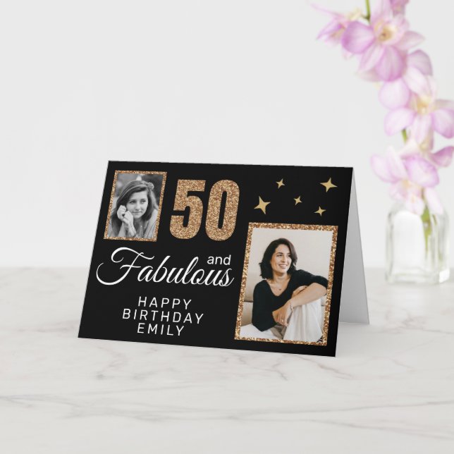 Carte 50 and Fabulous Gold Glitter 2 Photo 50th Birthday (Orchidée)