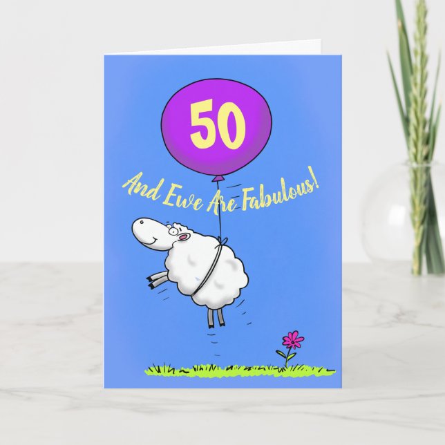 Carte 50 ans et fabuleux anniversaire mouton de dessin a (Devant)