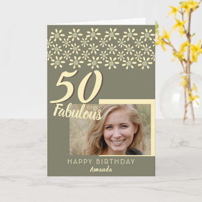 Carte 50 ans & Fabuleux Fleur de Marguerite Aquarelle Ph (Fleur jaune)