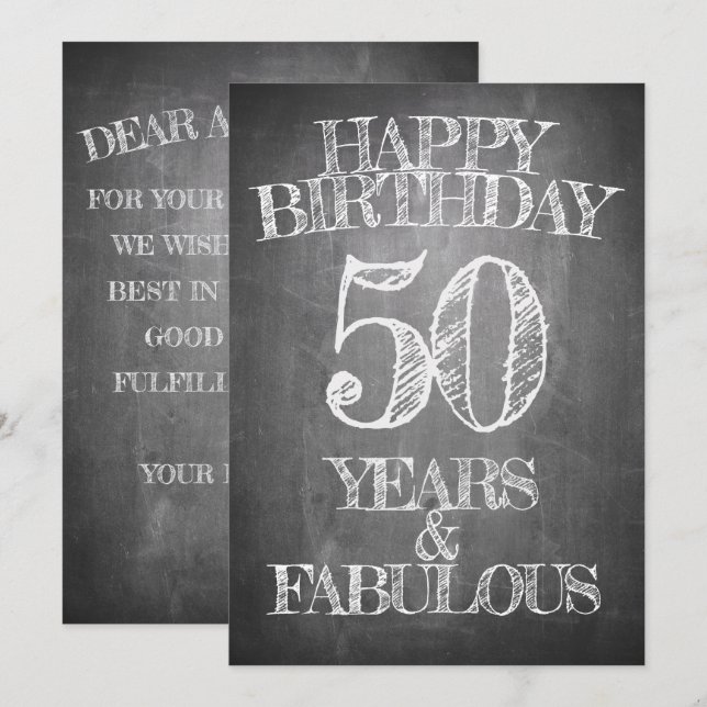 Carte 50 ans style tableau noir (Devant / Derrière)