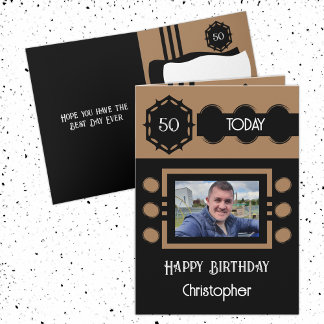 Carte 50 aujourd'hui ajouter photo nom noir marron anniv
