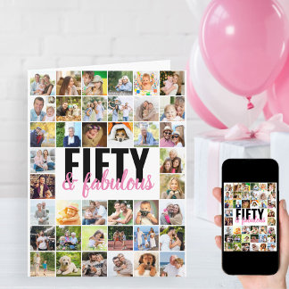 Carte 50 & Fabuleux éditable Big Photo Collage Anniversa