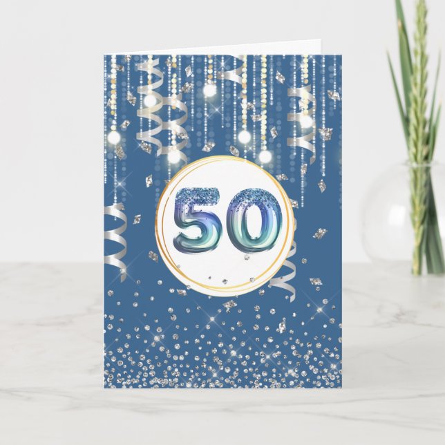 Carte 50 lumières à cordes bleu parties scintillant homm (Devant)