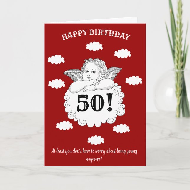 Carte 50 Pas Jeune Rouge Cheeky Cherub drôle 50e anniver (Devant)