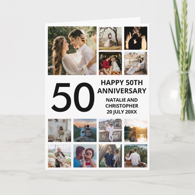 Carte 50e anniversaire 13 photo Collage noir et blanc (Devant)