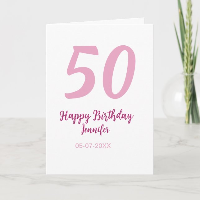 Carte 50e anniversaire ajouter nom date année rose rouge (Devant)