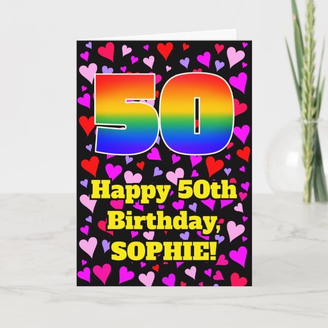 Carte 50e anniversaire : Amour Hearts Motif, Arc en ciel (Devant)