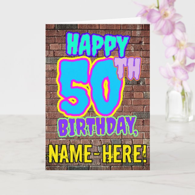 Carte 50e anniversaire - Amusant, Graffiti urbain inspir (Orchidée)