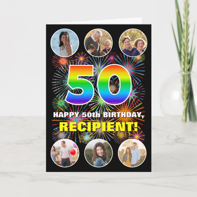 Carte 50e anniversaire : Arc en ciel amusant #, Nom pers (Devant)