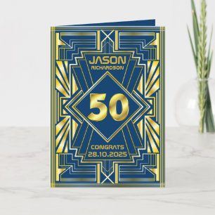 Carte 50e anniversaire Art Déco Gold Blue Great Gatsby