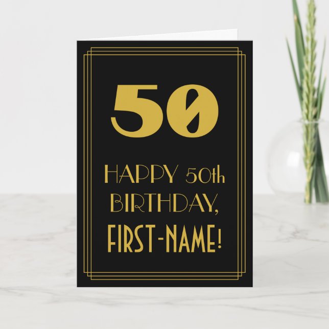 Carte 50e anniversaire - Art Déco Inspiré Look "50" & No (Devant)