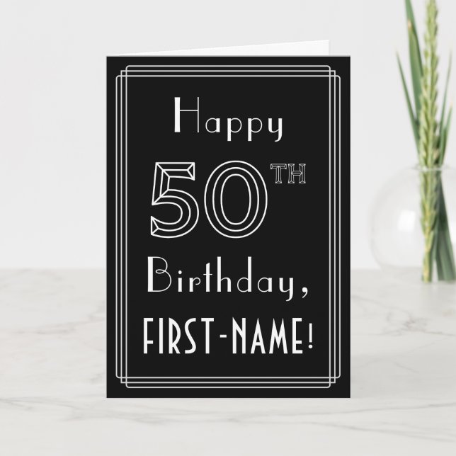 Carte 50e anniversaire : Art Déco Style # 50 & Nom perso (Devant)