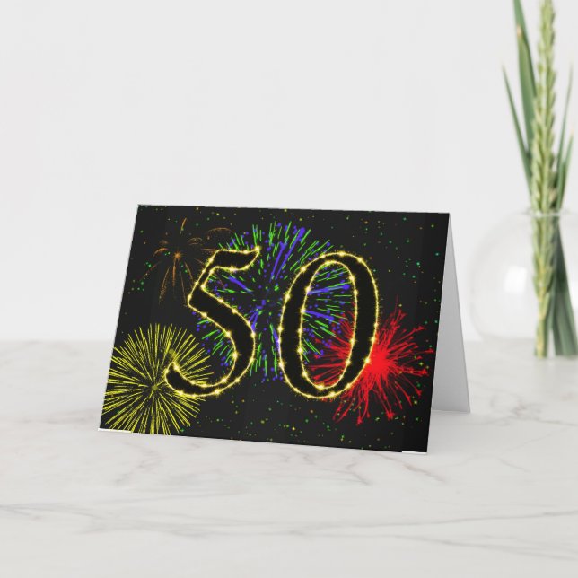 Carte 50e anniversaire avec feux d'artifice (Devant)