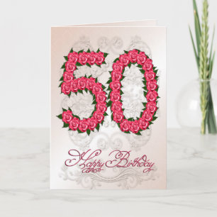 Carte 50e anniversaire avec rose et feuille