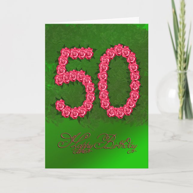 Carte 50e anniversaire avec rose et feuille (Devant)