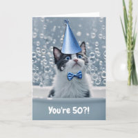 50e anniversaire avec un mignon chat dans le bain