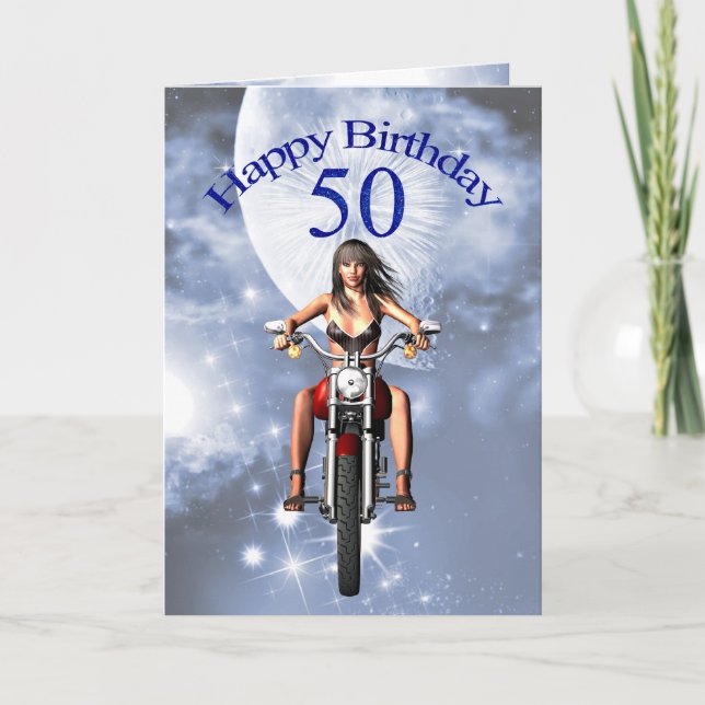 Carte 50e anniversaire avec une fille de motards (Devant)