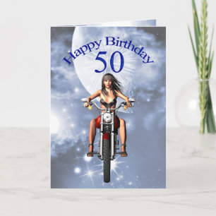 Carte 50e anniversaire avec une fille de motards