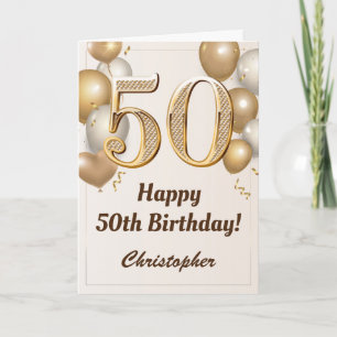 Carte 50e anniversaire Ballons d'or et Confetti Annivers