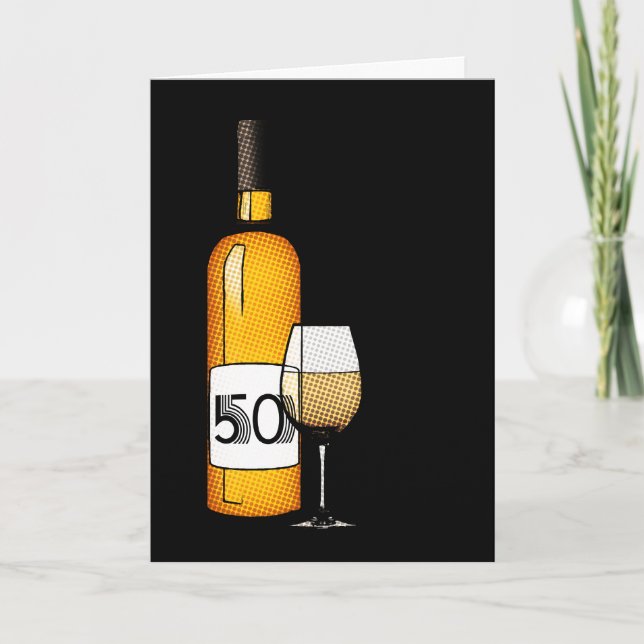 Carte 50e anniversaire : bouteille de vin & verre (Devant)