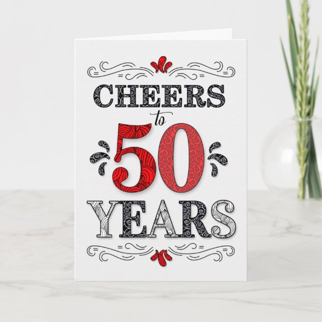 Carte 50e anniversaire Cheers en Motif noir blanc rouge (Devant)