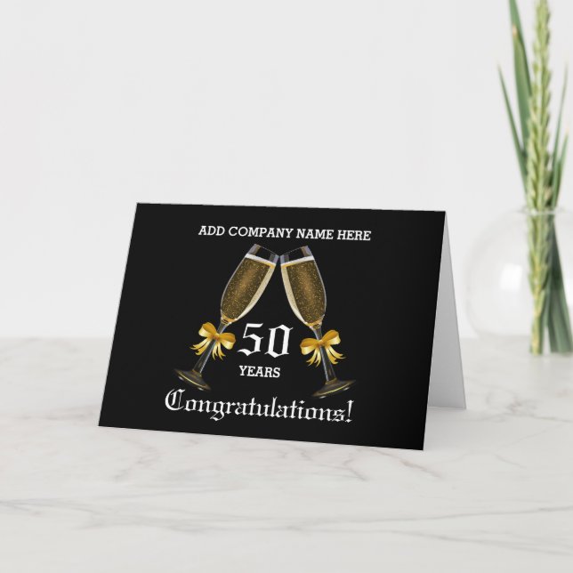 Carte 50e anniversaire d'affaires - Lunettes de champagn (Devant)
