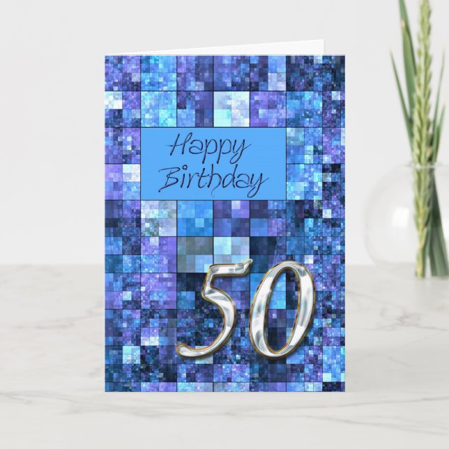 Carte 50e anniversaire de la Birthday with abstract squa (Devant)