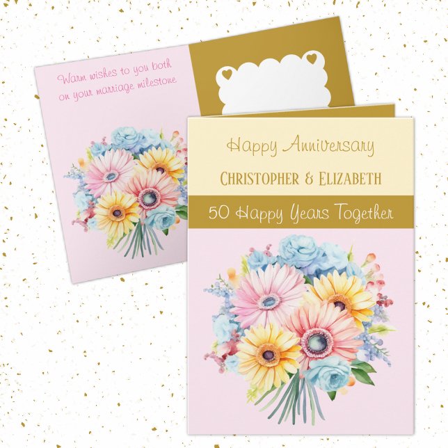 Carte 50e anniversaire de l'or fleurs roses (Créateur téléchargé)