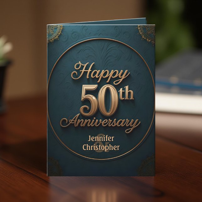 Carte 50e anniversaire de Mariage de luxe Deep Blue et G (Créateur téléchargé)