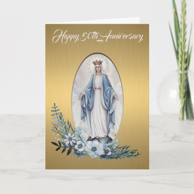Carte 50e anniversaire de mariage | Vierge Marie | Or (Devant)