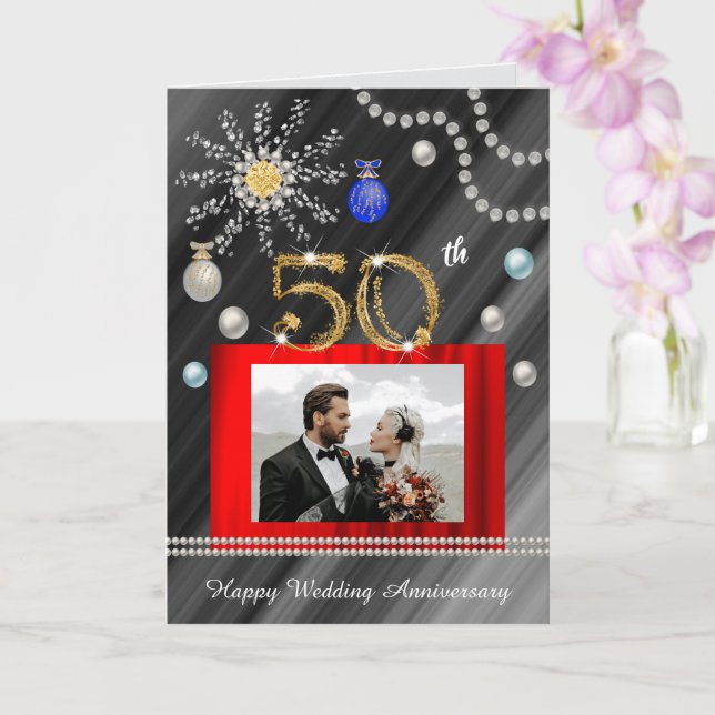 Carte 50e anniversaire d'or à Noël | 2 photos (Orchidée)